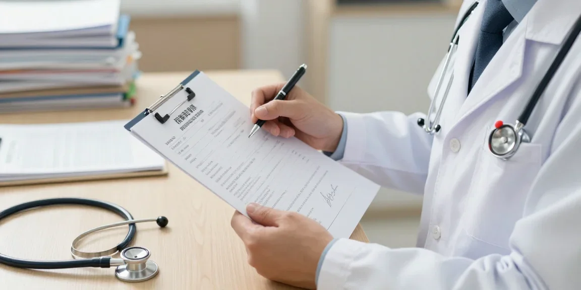 médecin contrôleur examinant un certificat médical