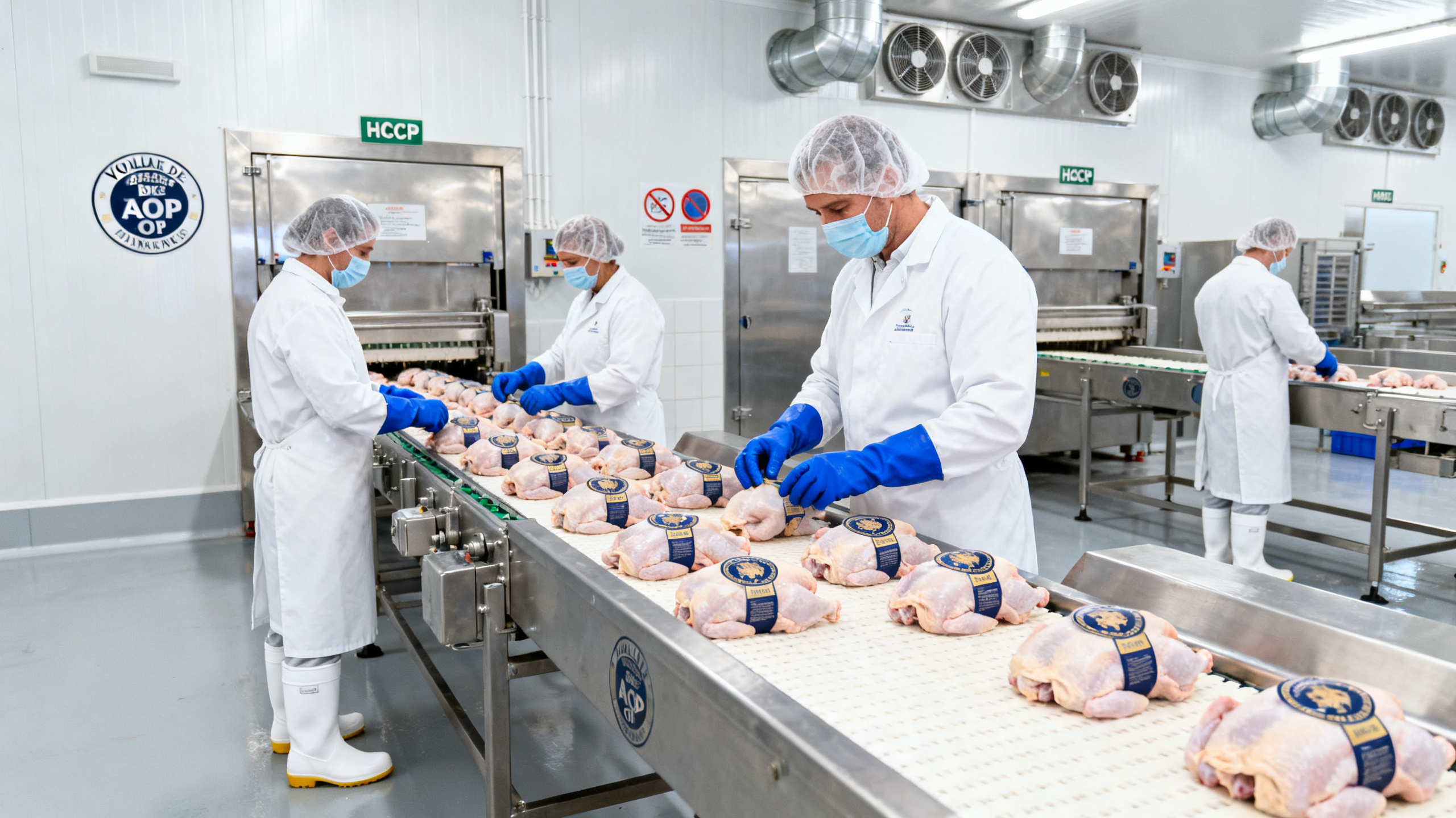 Atelier de conditionnement Volaille de Bresse AOP en chaîne du froid hygiénique