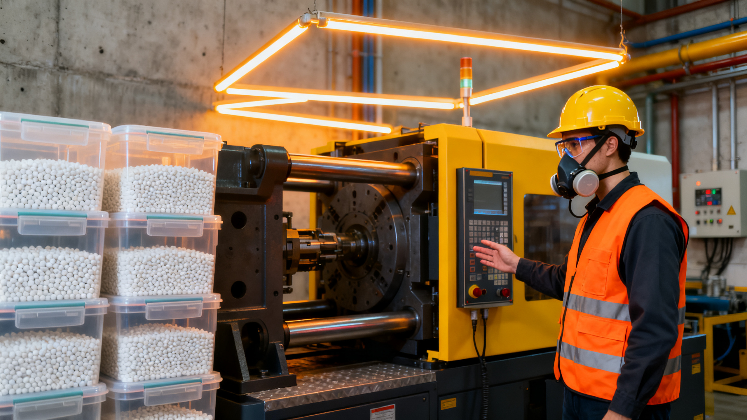 Opérateur plasturgie Bourgoin-Jallieu EPI casque masque respiratoire injection plastique Nord-Isère