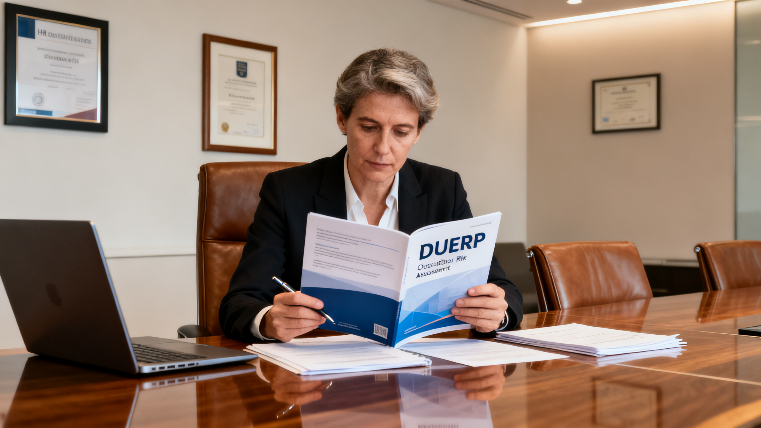 DRH examinant le Document Unique d'Évaluation des Risques Professionnels dans une entreprise d'Échirolles