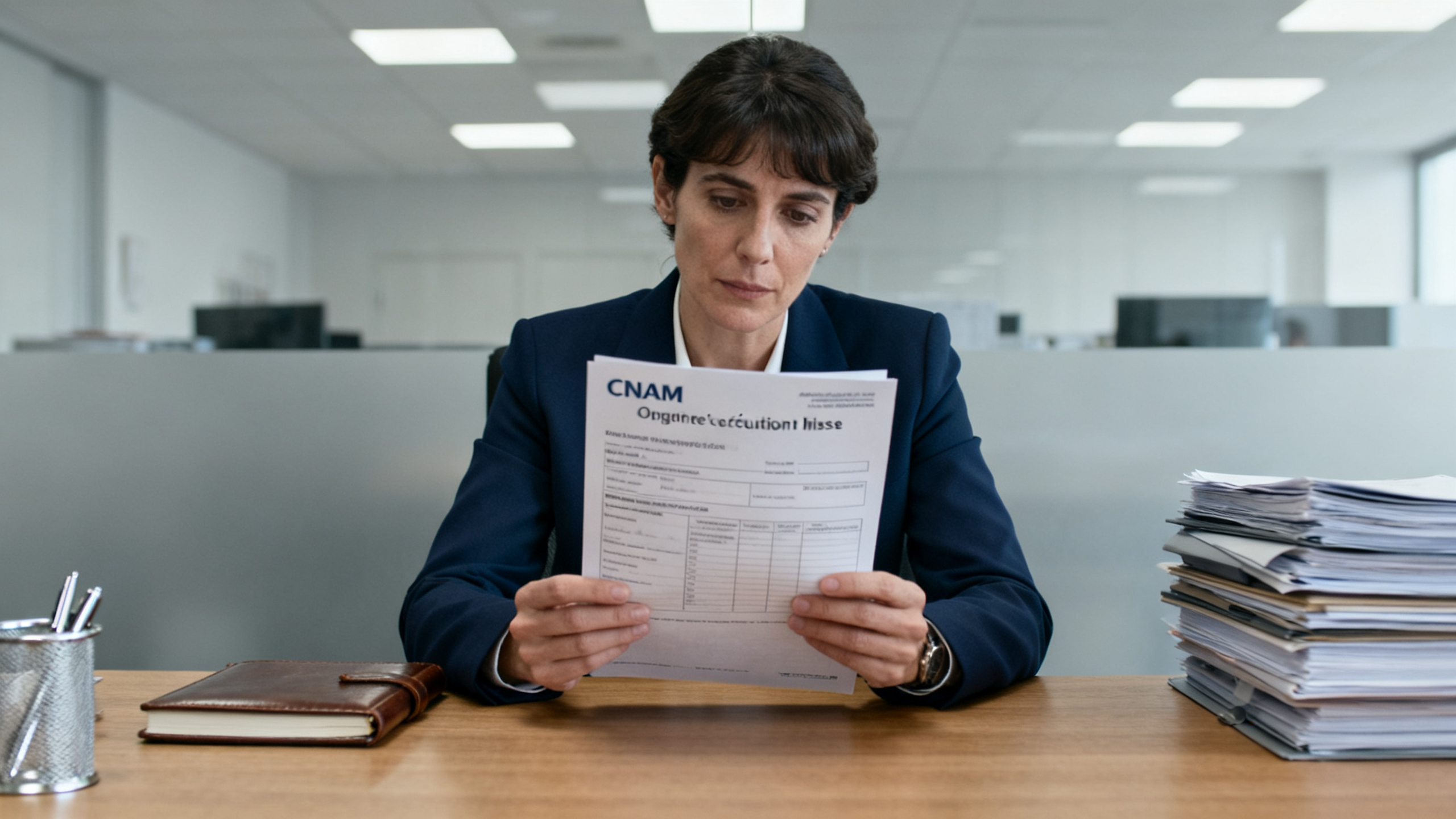 Responsable RH remplissant les formulaires CNAM de déclaration de maladie professionnelle