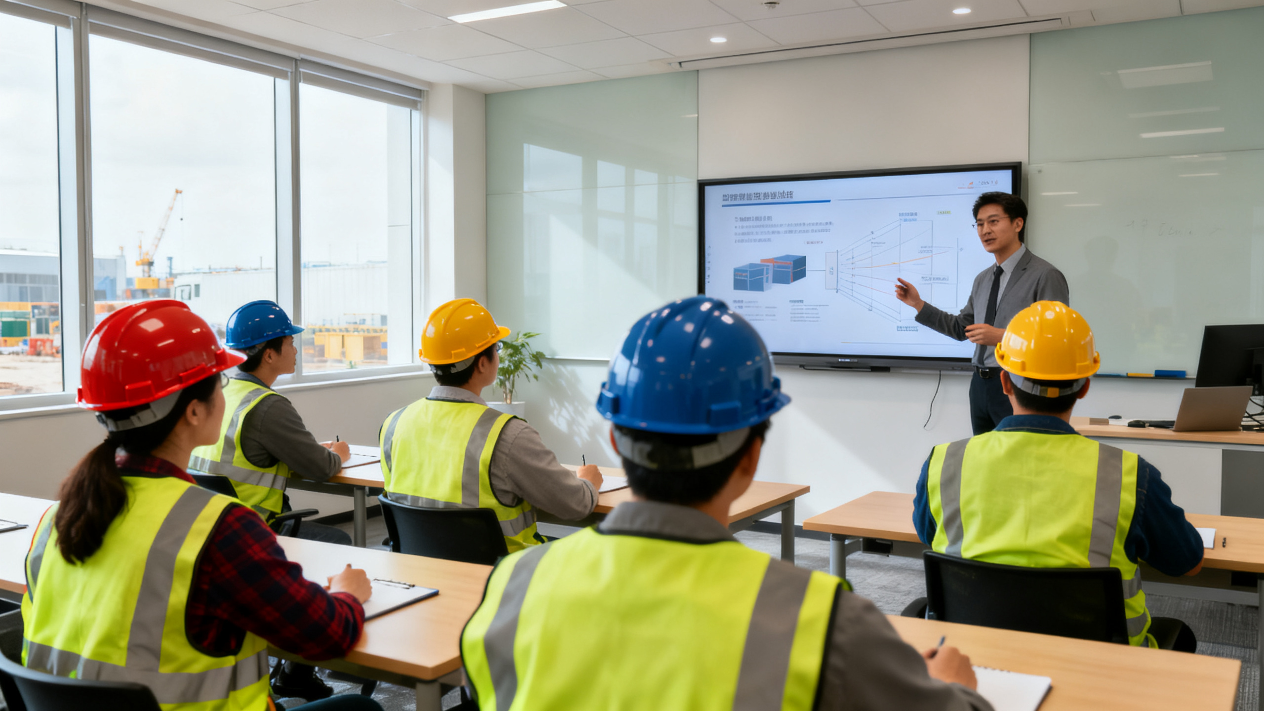Formation à la sécurité au travail : salariés en session avec équipements de protection