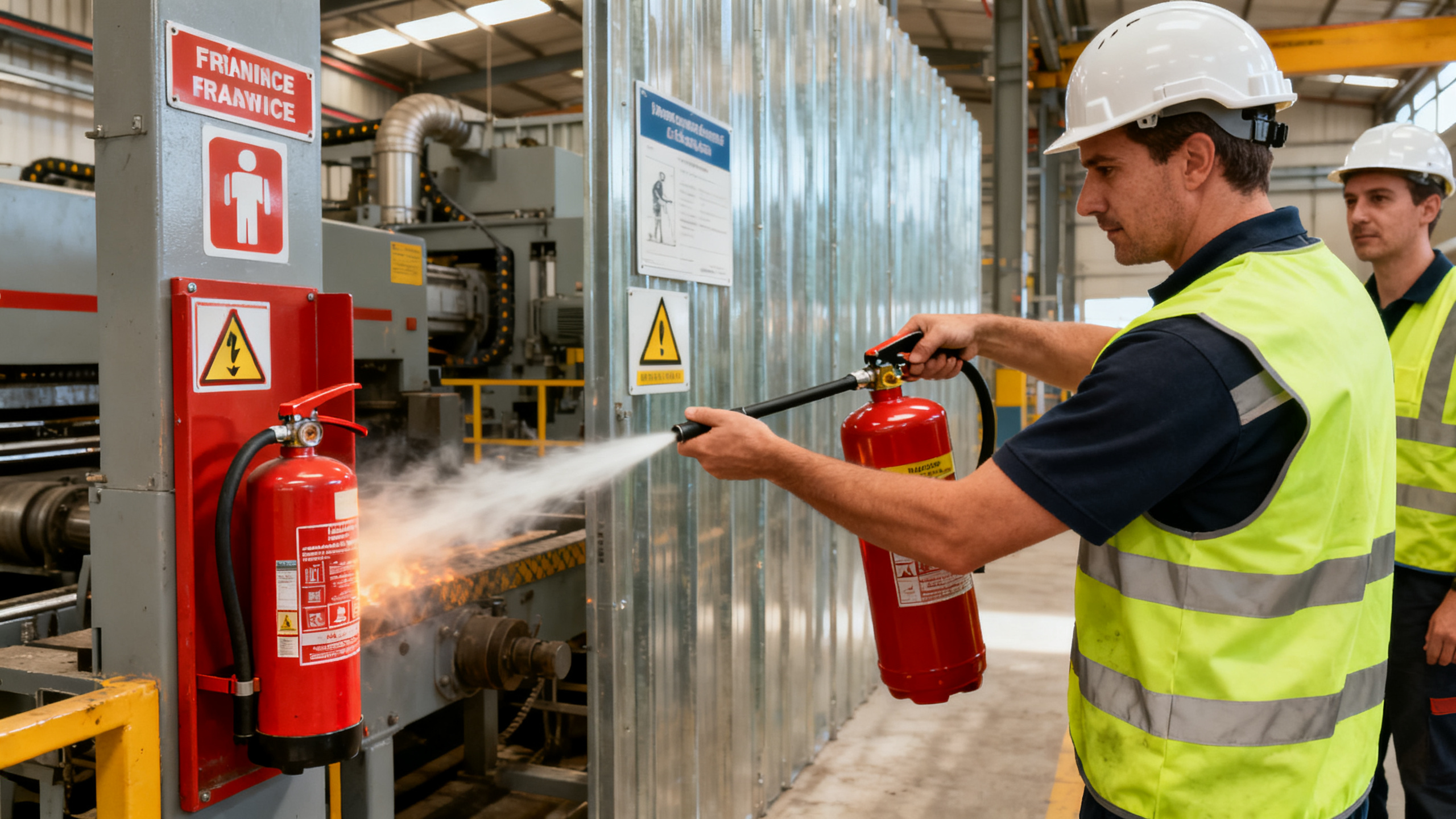 Employé lors d'une formation pratique à la sécurité incendie en entreprise