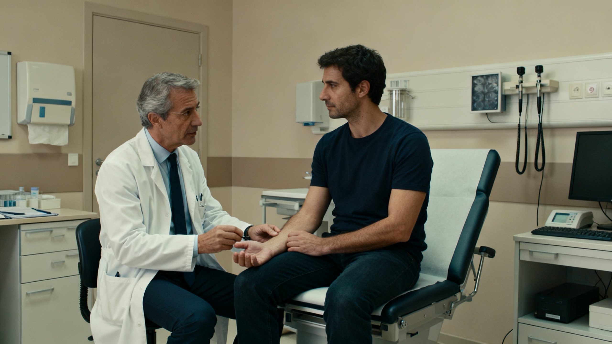 Médecin du travail lors d'une visite médicale de prévention avec un salarié
