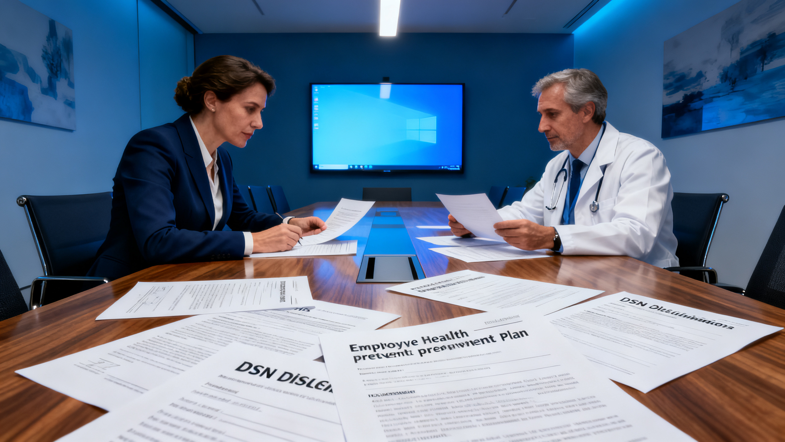 Réunion entre DRH et médecin du travail pour la déclaration DSN pénibilité C2P