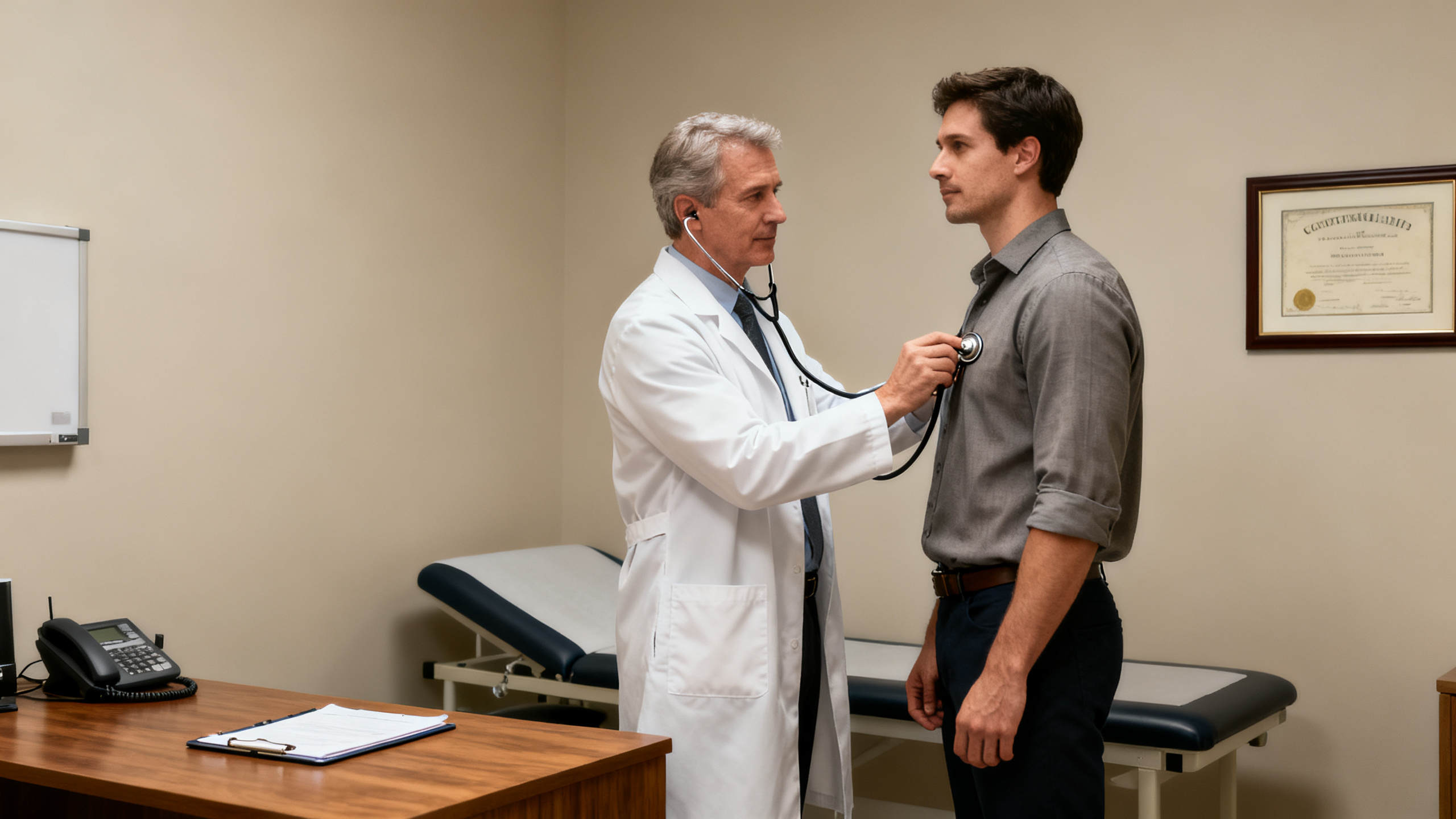 Médecin du travail réalisant une visite de surveillance médicale renforcée