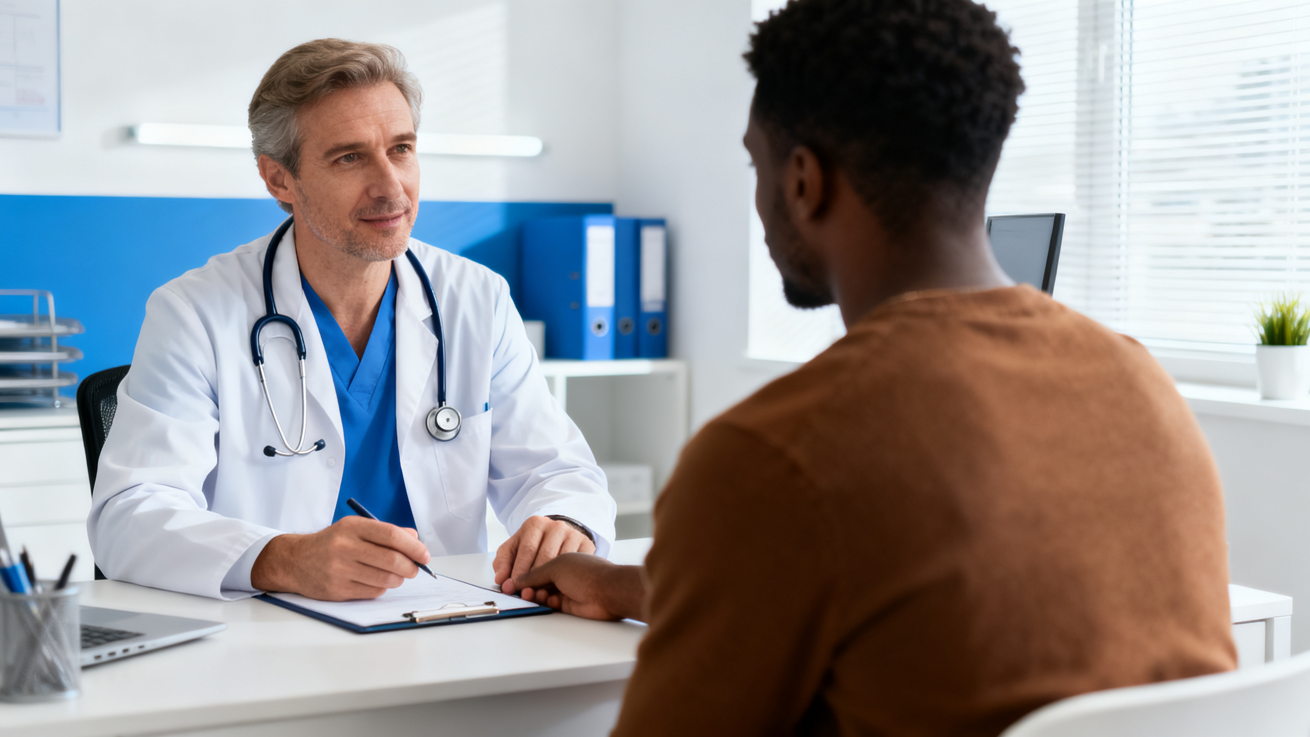 Médecin du travail en consultation avec un salarié — suivi médical santé au travail Rouen