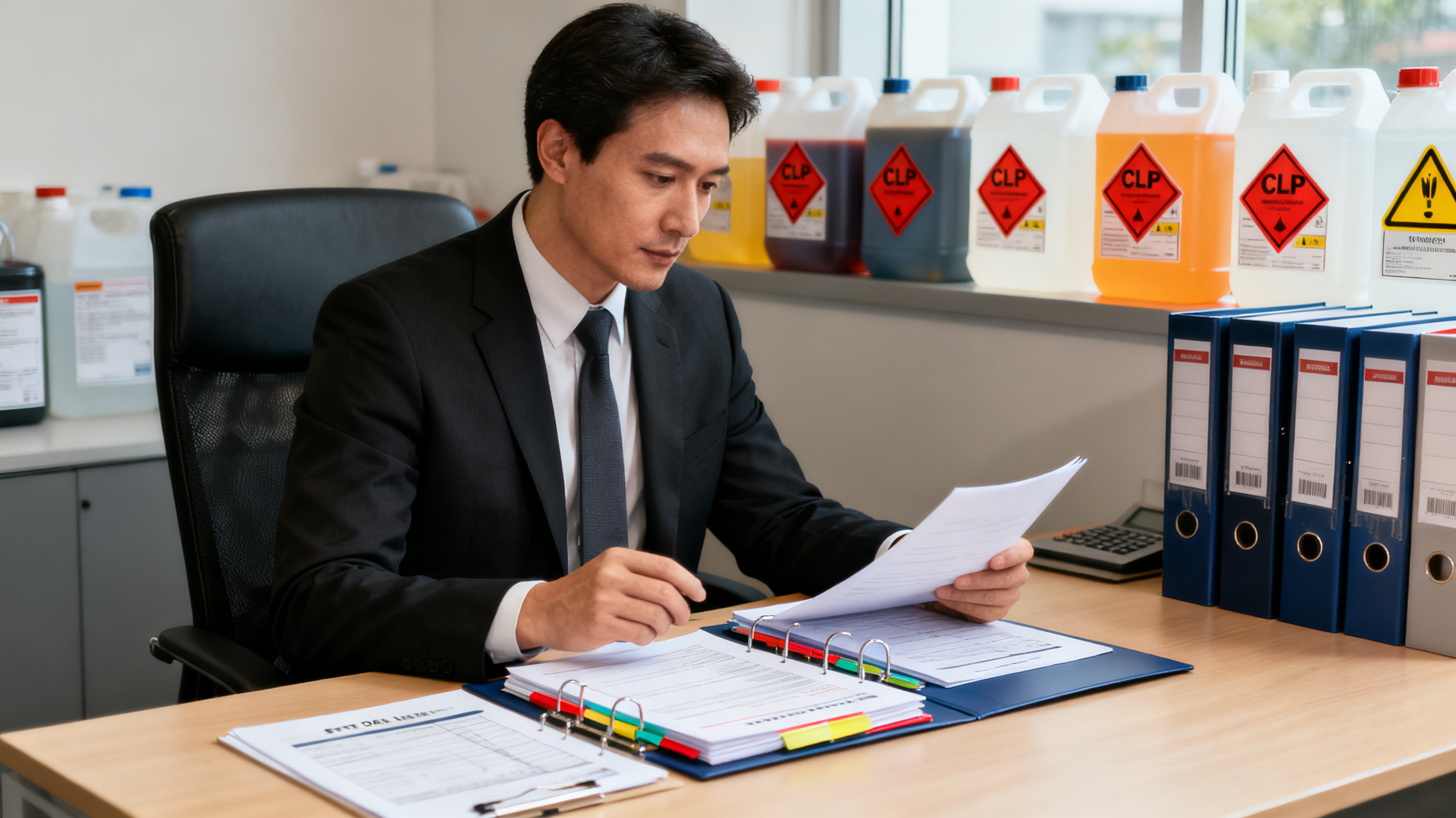 Inventaire agents chimiques et fiches de données de sécurité sur bureau DRH