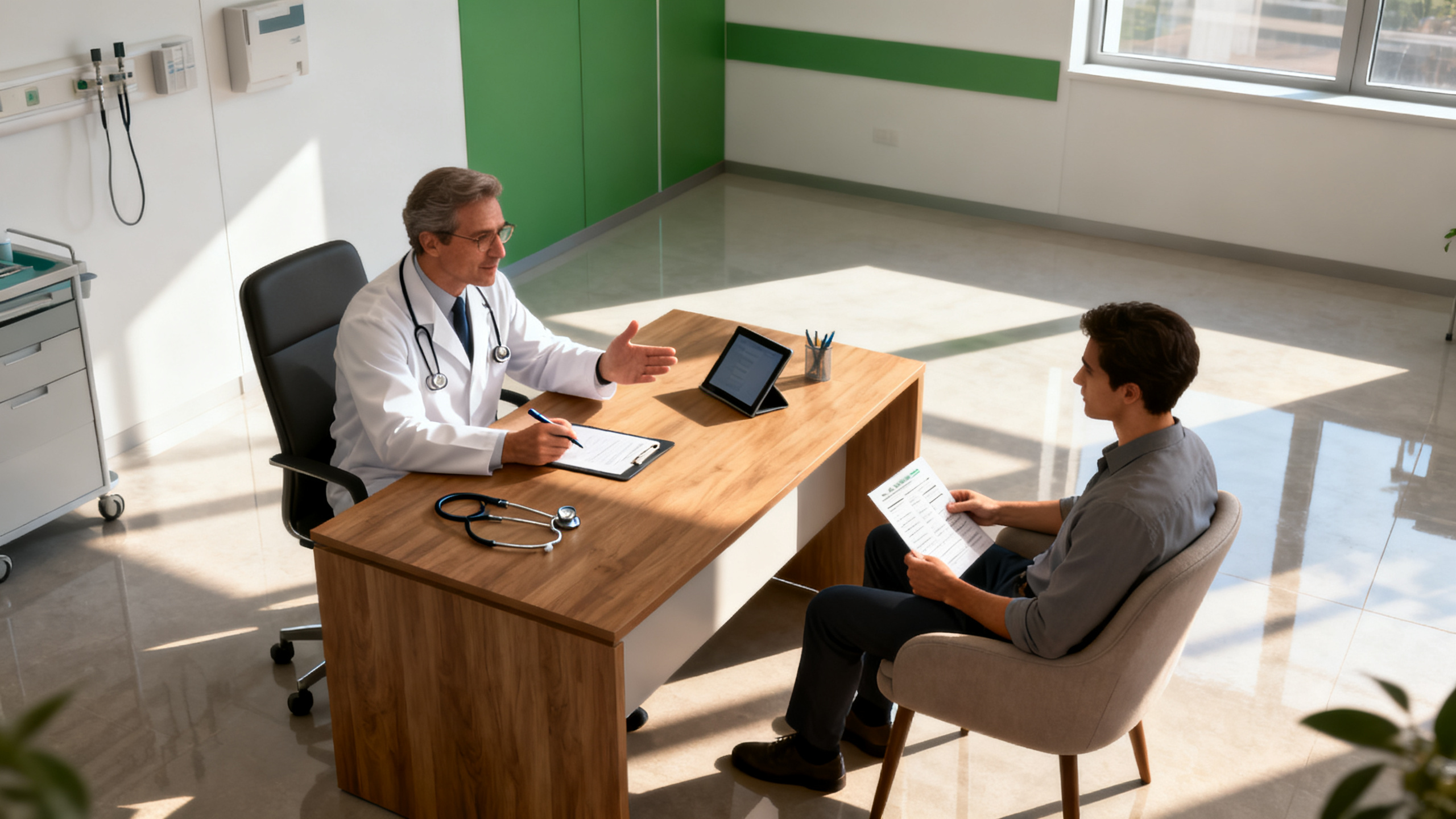 Médecin du travail en consultation avec un salarié — service de santé au travail Vannes Morbihan