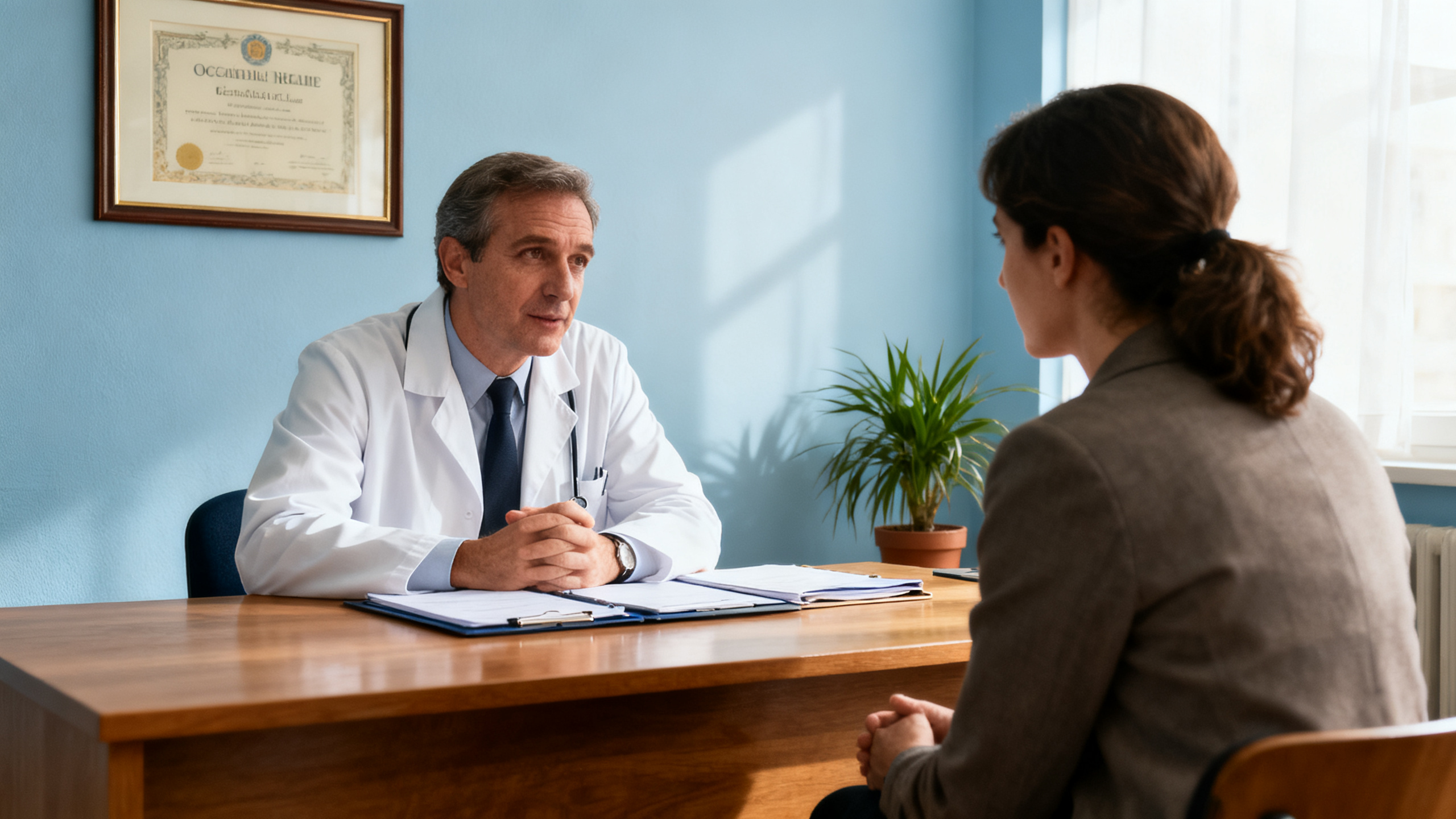 Médecin du travail en consultation avec un salarié, service de prévention Arras Pas-de-Calais