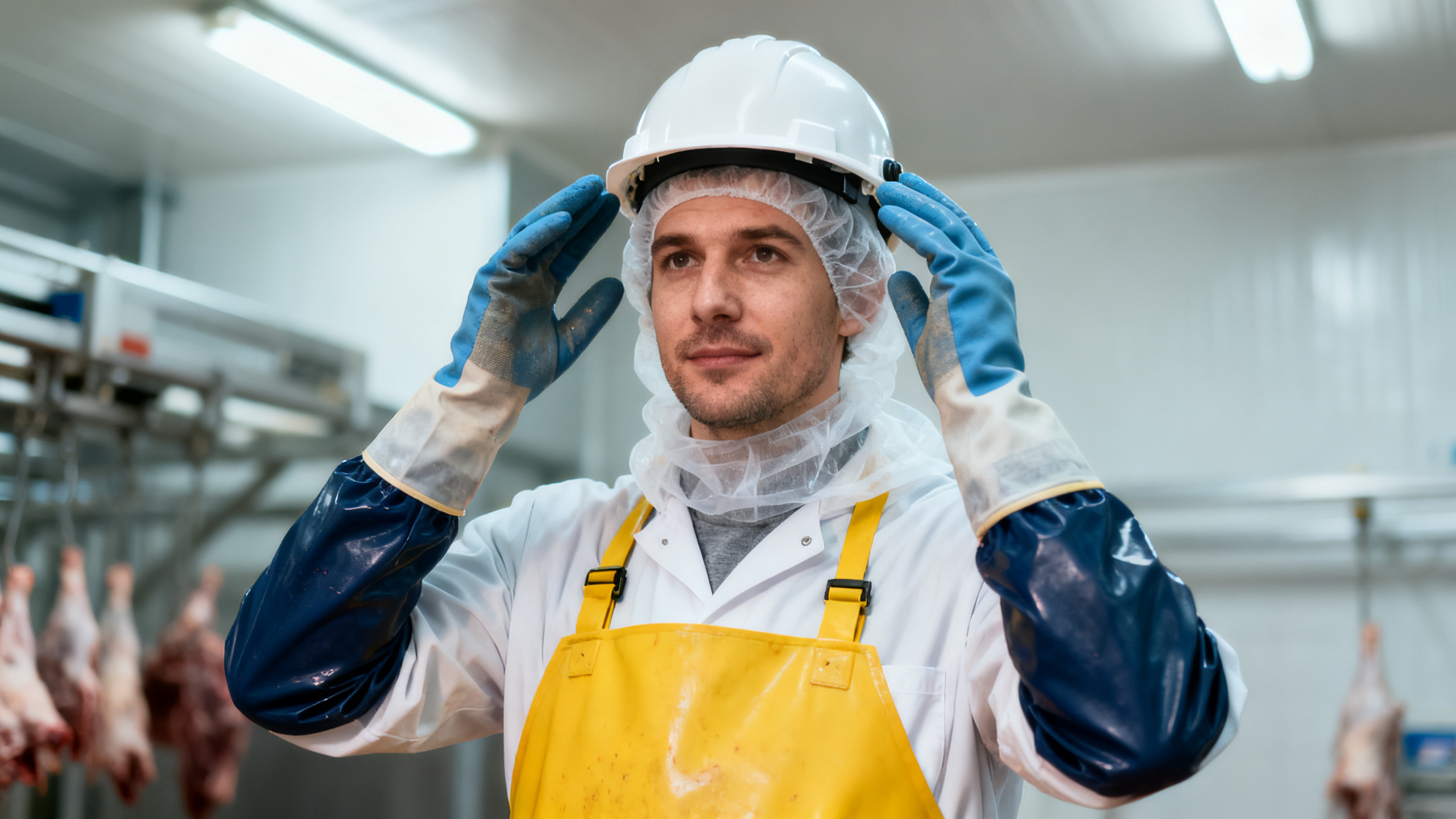 Ouvrier de l'industrie agroalimentaire avec EPI complet à Fougères (35)