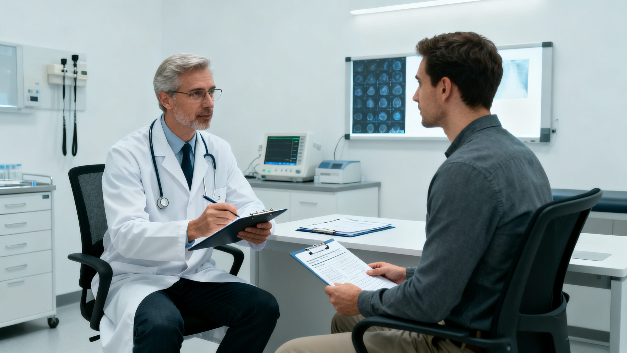 Médecin du travail lors d'une consultation de suivi médical individuel renforcé