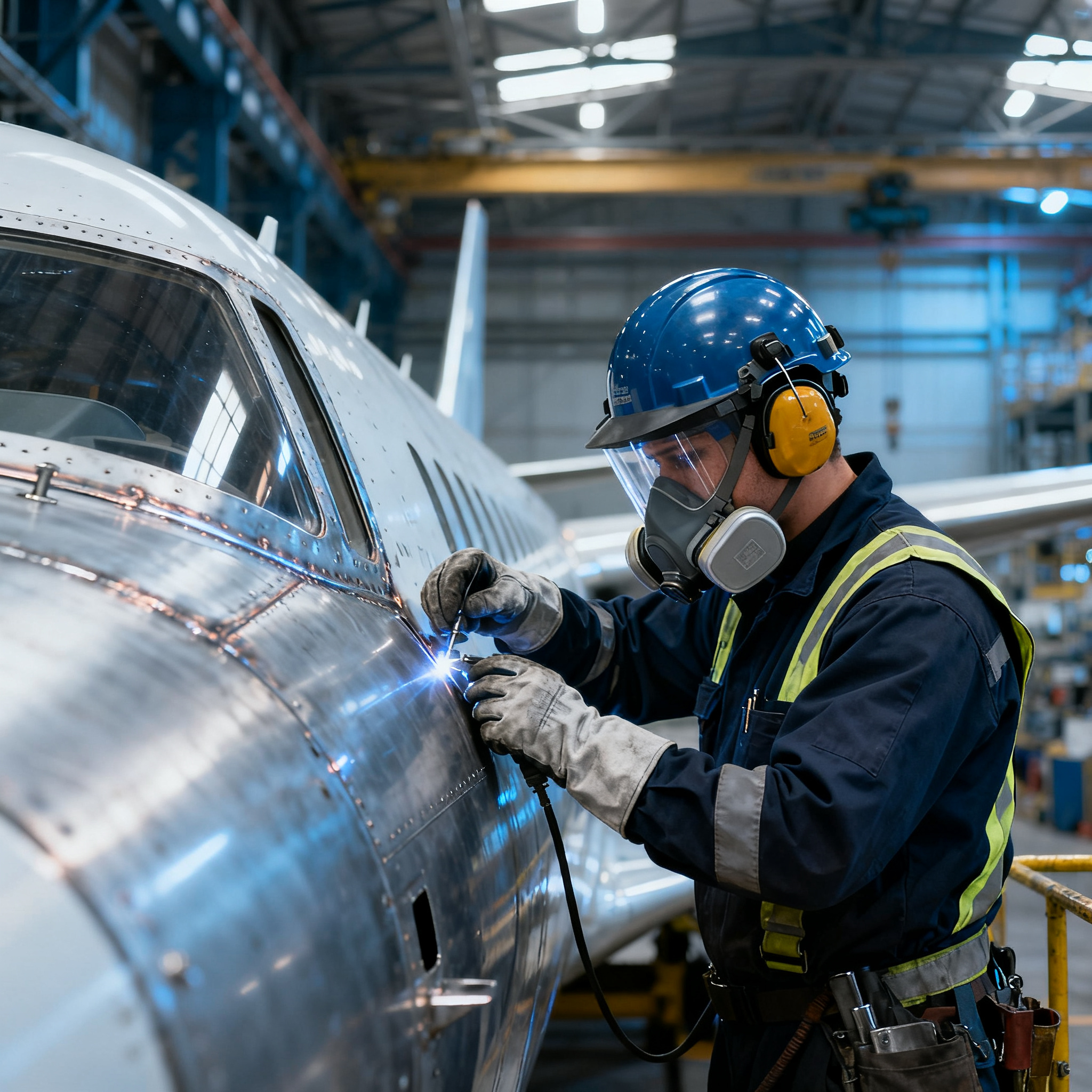 Technicien aéronautique équipement protection individuelle Airbus Atlantic Saint-Nazaire
