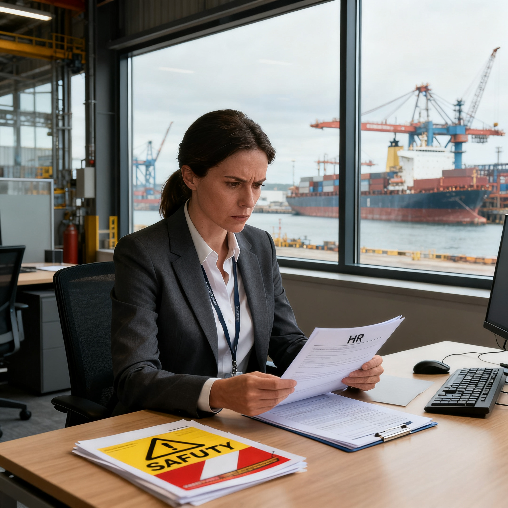 DRH vérifiant documents sécurité bureau industriel Saint-Nazaire