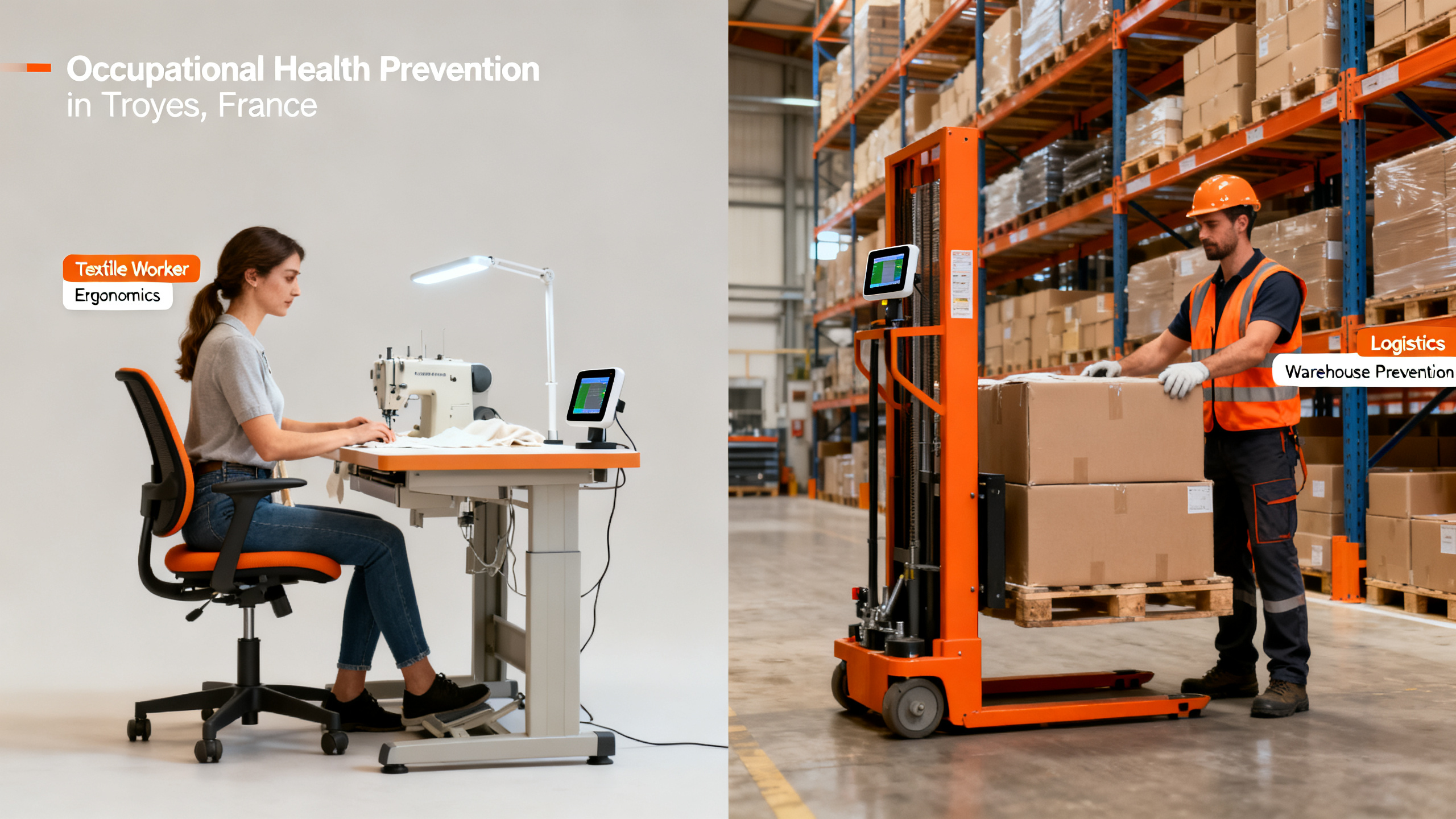 Expert santé au travail évaluant les risques TMS couturières et manutentionnaires à Troyes (Aube)