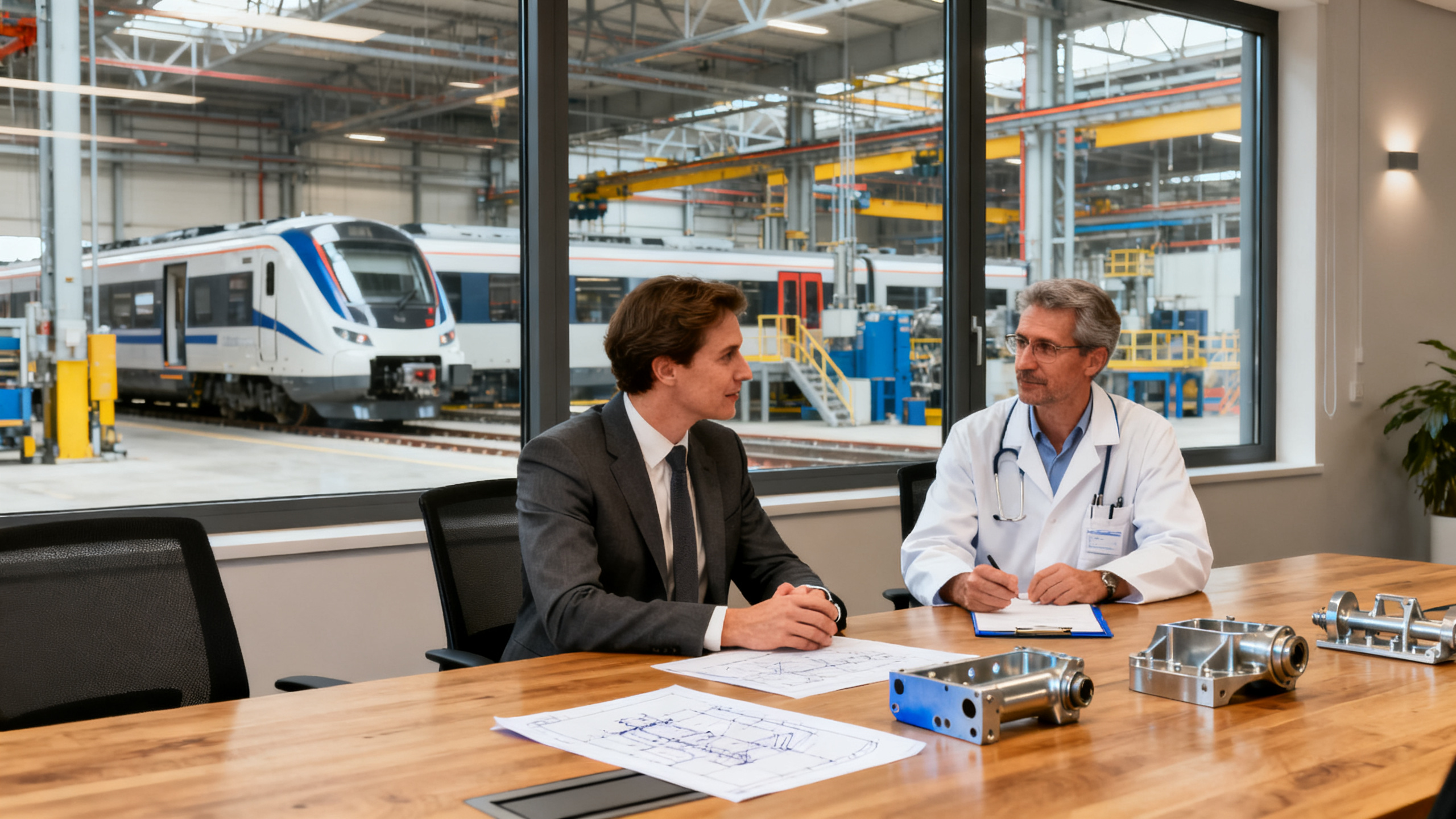 DRH et médecin du travail en réunion, usine ferroviaire Valenciennes