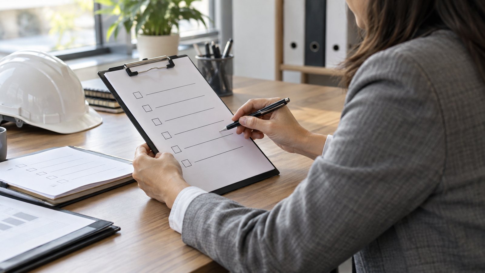 Responsable prévention consultant une check-list DUERP pour les chutes de plain-pied