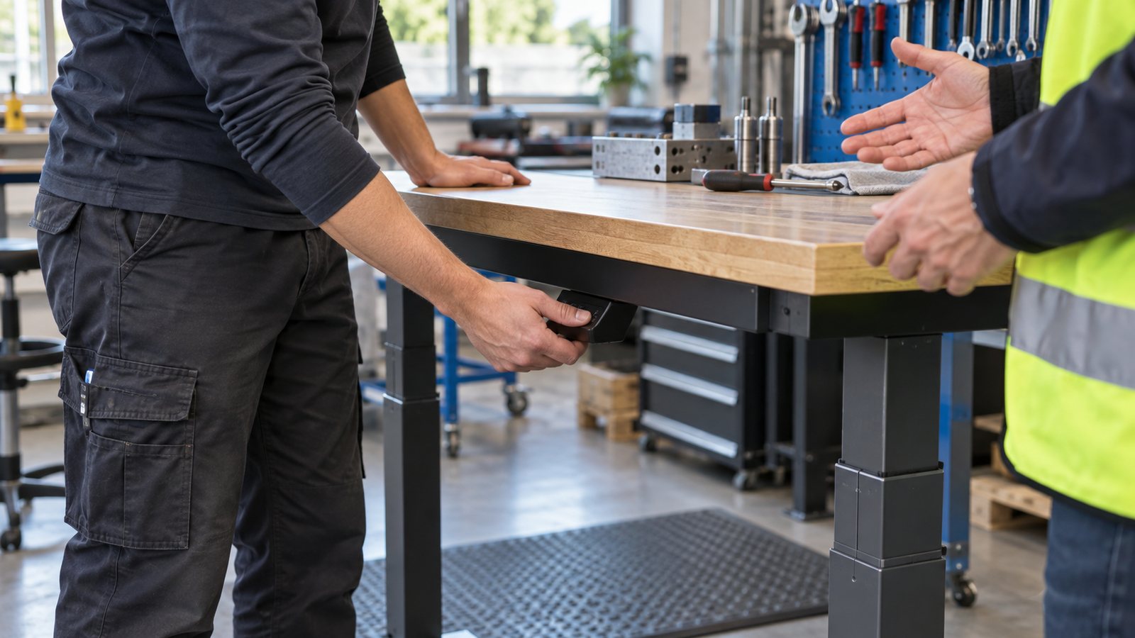 Réglage de la hauteur d'un établi en atelier