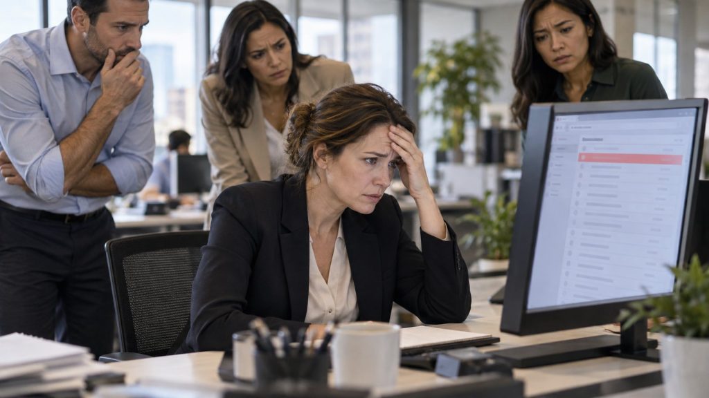 Manager devant son écran lors d un choc émotionnel au travail
