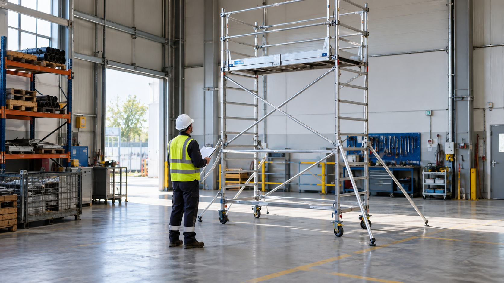 Contrôle visuel d’un échafaudage roulant dans un atelier